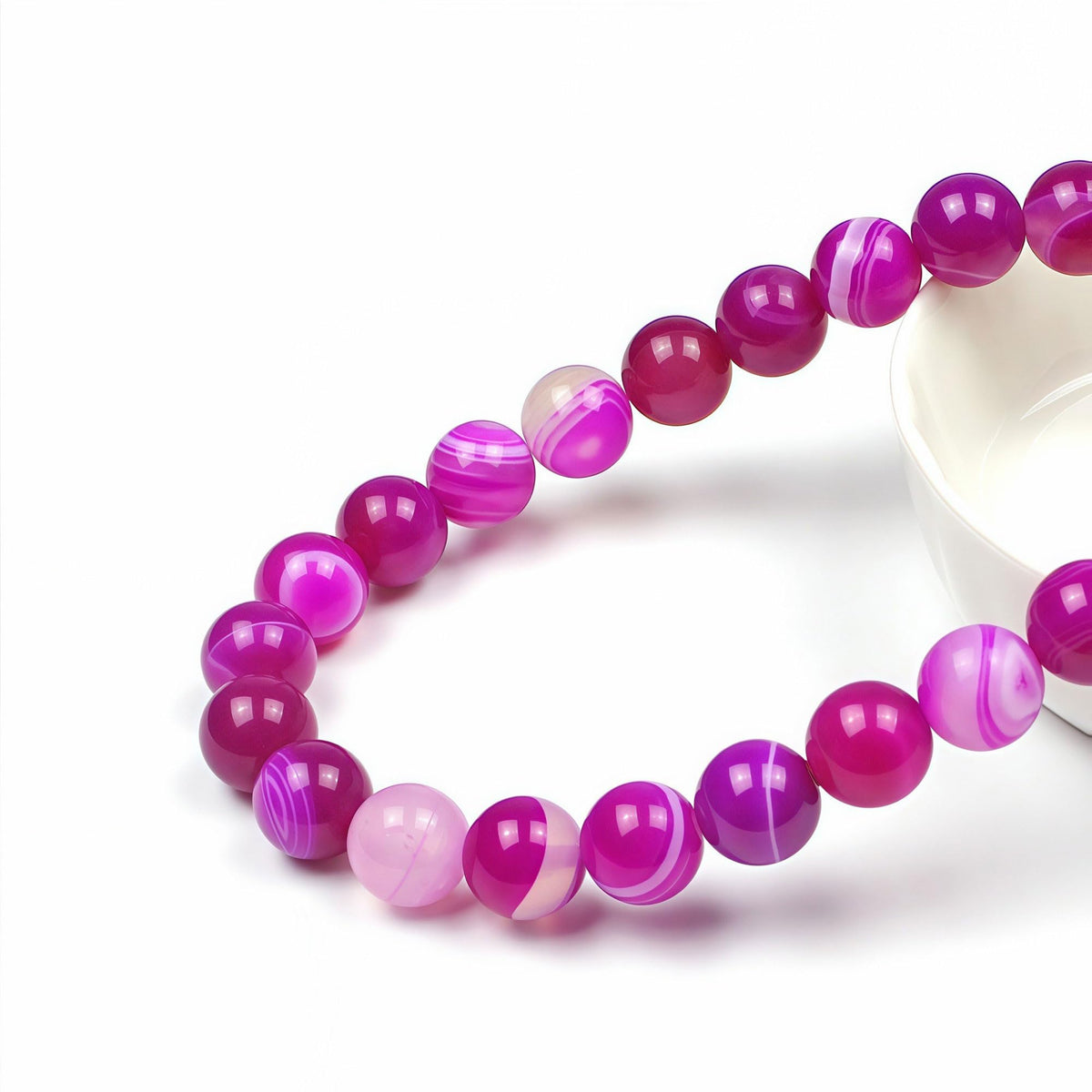 MJDCB Natural Stone Beads Rose Red Stripe Agate Round Loose Beads for Jewelry Making DIY Bracelet Necklace (12mm)