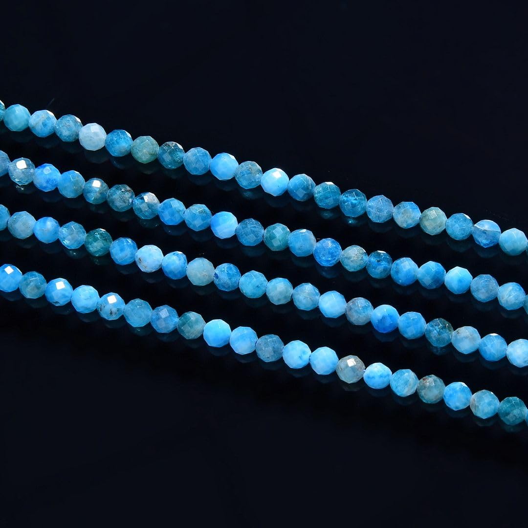 Adabele 30 Inch Natural Blue Apatite Healing Gemstone 4mm (0.16 Inch) Tiny Small Faceted Round Loose Beads Stone Spacer (200-220pcs) for Craft Jewelry Making GK4-6