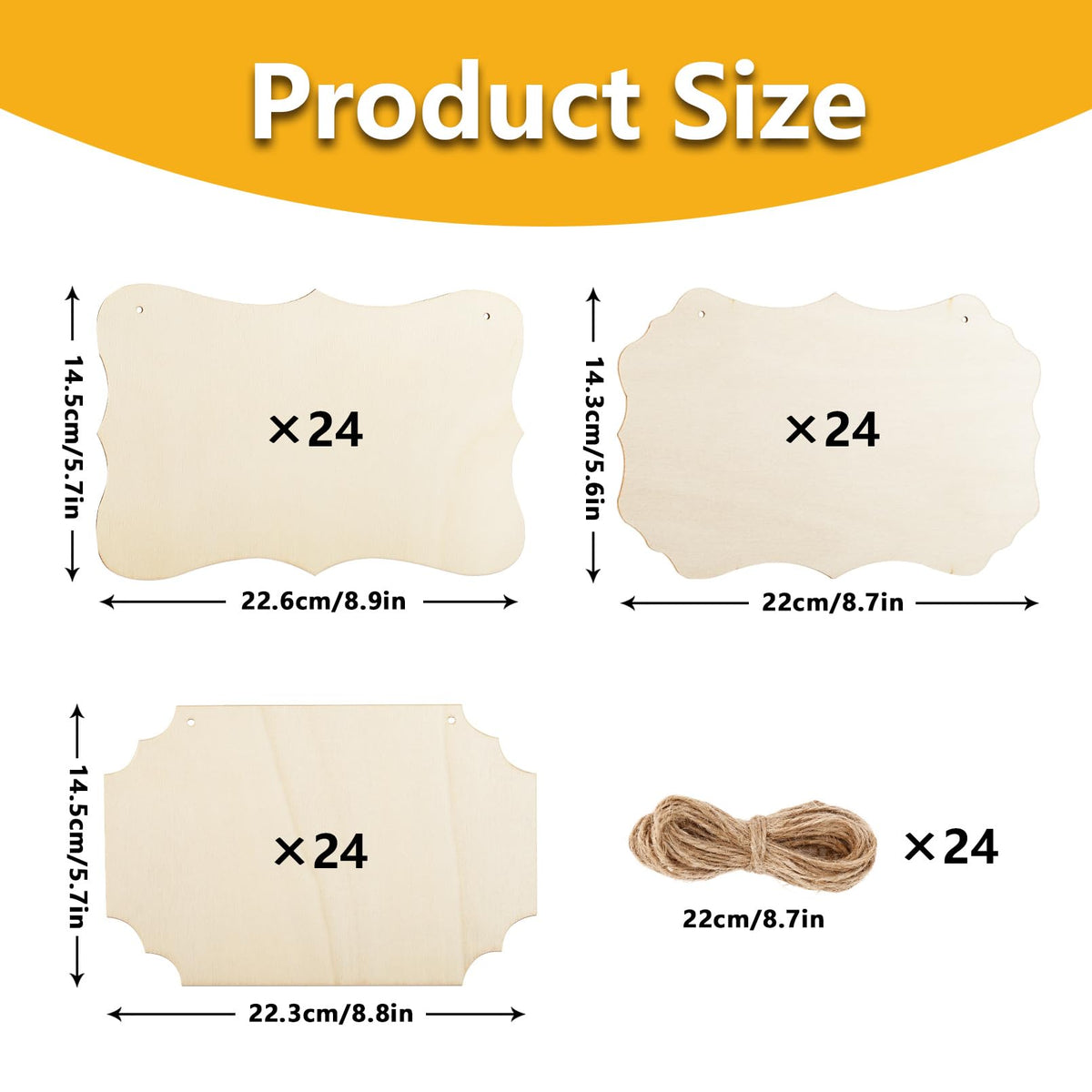 IJRPLM 24 Pcs Wood Sign Blank, Unfinished Hanging Wooden Slices Banners with Ropes, Hanging Craft Door Signs, Rectangle Blank Wood Signs for DIY Crafts, Painting, Wall Art Home Decorations, 3 Style