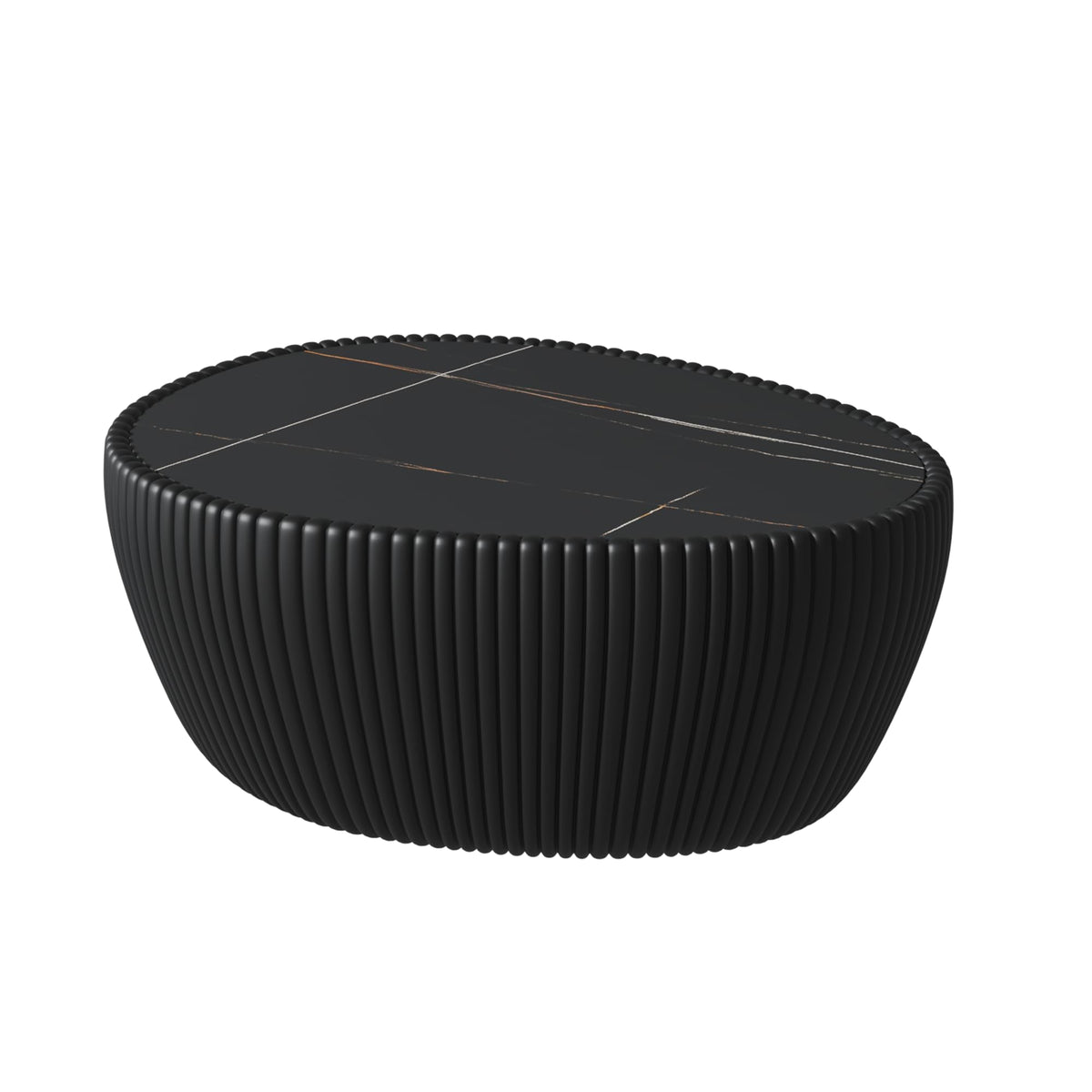 KEIKI 32.1" Goose Eggs Shape Coffee Table, Modern Sofa Side Table with Marble Top & Leather Wrap, Small End Table for Living Room, Bedroom, Office, Black