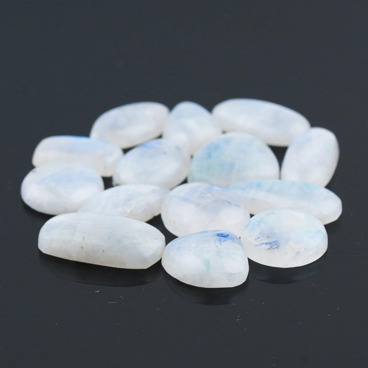 GemSymphony 100 Carat Natural Rainbow Moonstone Gemstone Cabochon Lot Mixed Shapes – 6 to 8 pcs Hand Polished Crystal Stones for Jewelry Making Supply, Healing, Reiki, Craft Supplies, Unique Cab Set for Wire Wrapping & Collectors (10-20 mm)