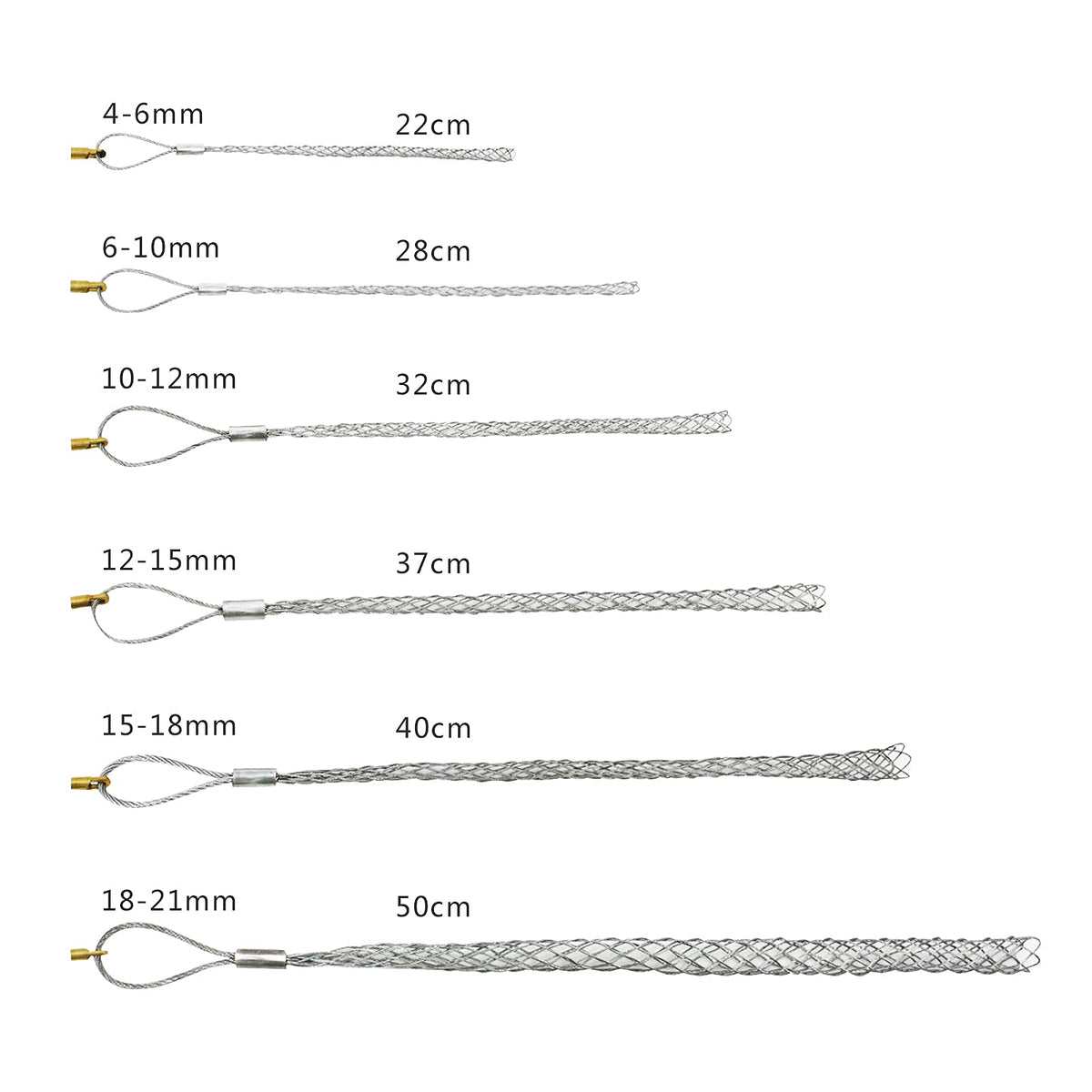 VGongTech Cable Pulling Grip Sock with 5mm Nut Flexible Eye Mesh Rope Cable Sock Kit Galvanizing Steel Antislip Pipe Cable Wire Pulling Grips Lassos 6 Set 4-25mm