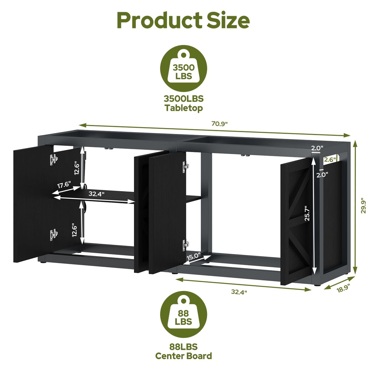 knoworld 125-150 Gallon Fish Tank Stand with Power Outlet, 71"×18.9" Tabletop, 3500LBS, Fits 125/150 Volumns Aquariums, Capacity, Heavy Duty Aquarium Stand & Terrarium Stand with Adjustable Shelf