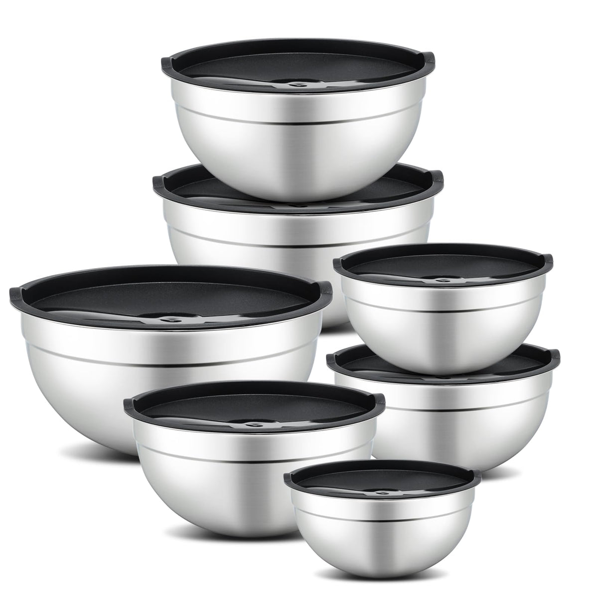Hunnycook 7 Piece Mixing Bowls with Lids Set - Mixing Bowls Stainless Steel Bowls for Kitchen Baking, Size 0.7, 1.1, 1.5, 2.1, 3.5, 4, 4.5QT, Baking Bowl for Food Preparation, Mixing and Serving Foods