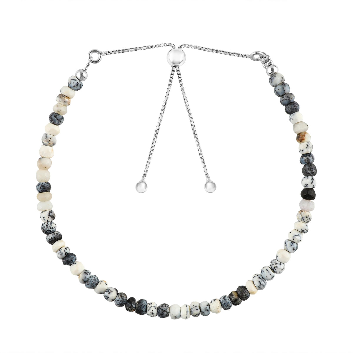 CRYSTALINES Natural Dendrite Opal Gemstone Bolo Bracelet, Faceted Beads Stones, Hypoallergenic Handmade Boho Jewelry for Women, Healing Crystals, Adjustable Silver Chain 6+4inch, Birthday Gift
