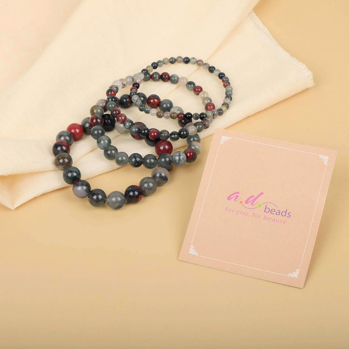AD Beads Handmade Gemstone Stretch Elastic Bracelet Crystal Healing Reiki Nature's Beauty and Spiritual Essence Unisex (6mm, African Bloodstone (Strengthen the Body))