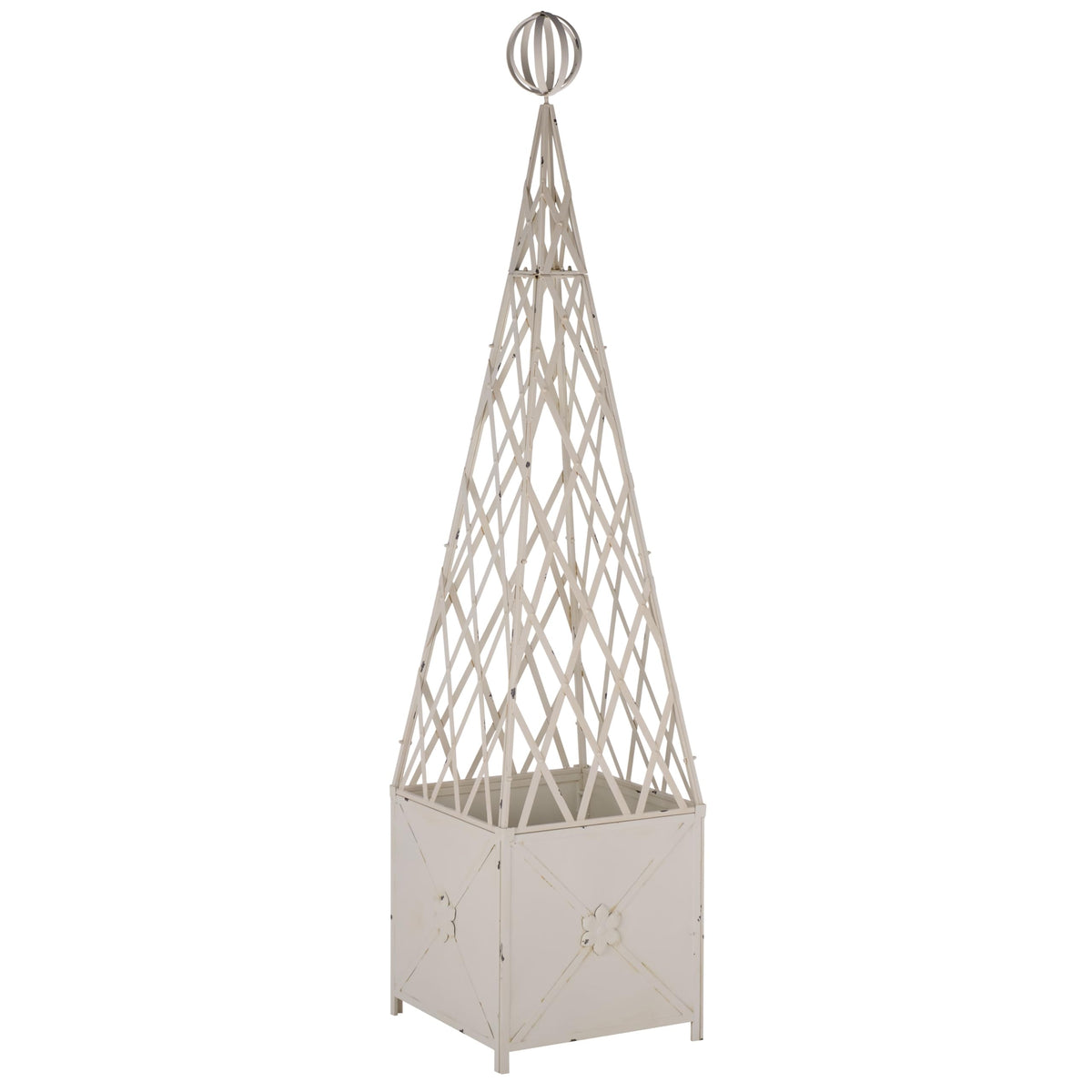 SAFAVIEH Outdoor Patio Furniture Collection - Caledonia Antique White Iron Trellis Planter, Tall Weather-Resistant Garden Box (PAT5048A)