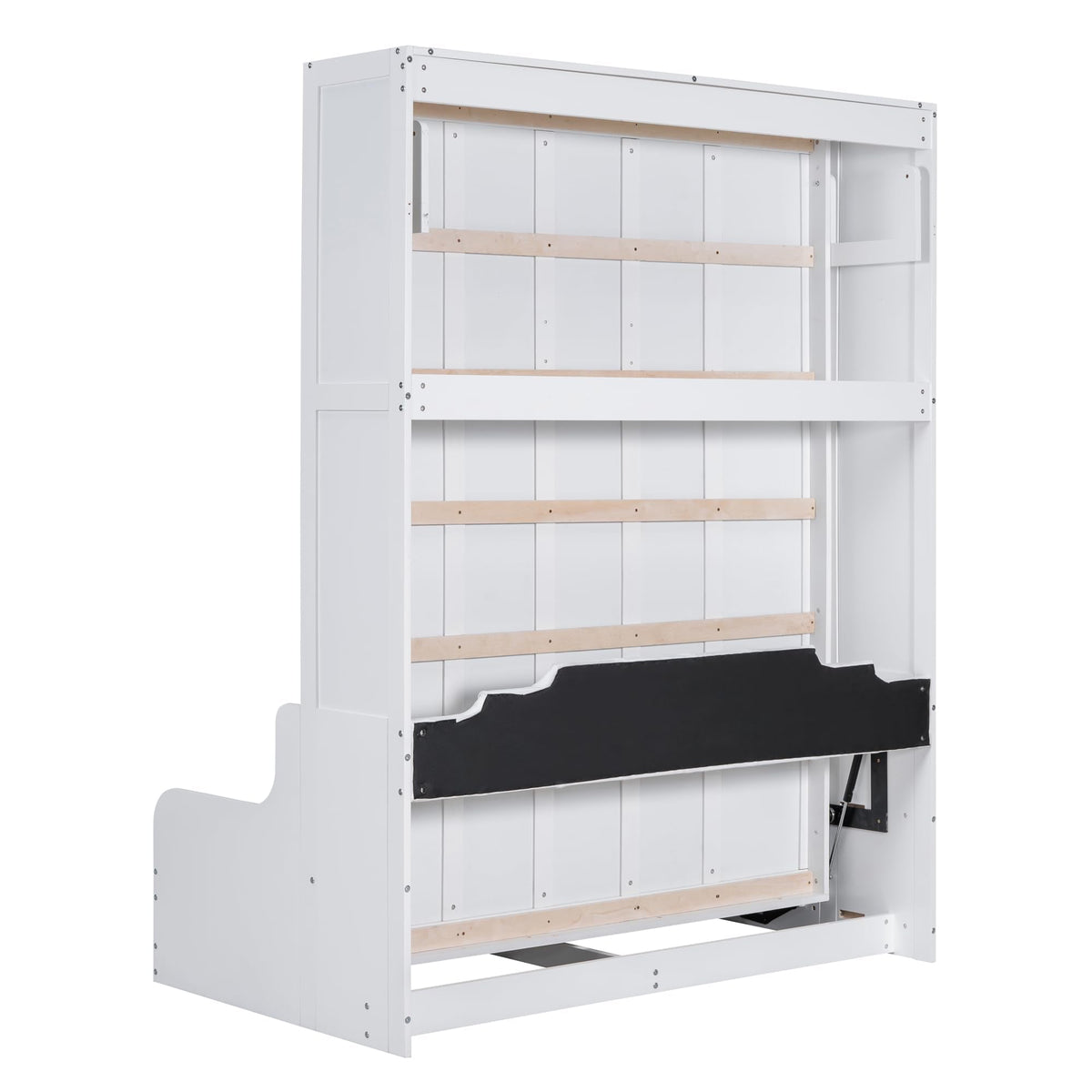 Merax Queen Size Murphy Bed Frame, Modern Wall Bed Can Be Folded into Cabinet, Chair with Cushion, White