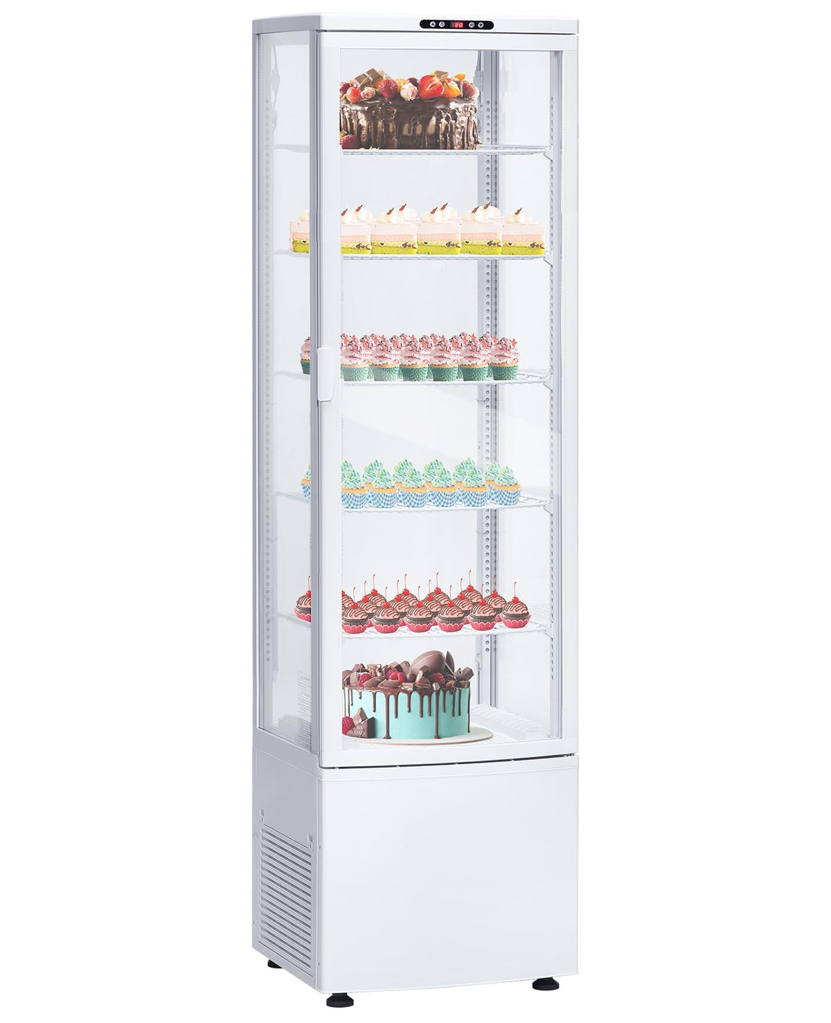 IDEALHOUSE Countertop Refrigerator, 10.9 Cu.Ft. Pastry Display Case for Bakery with LED, Frost-Free, Sliding Door, Commercial Fridge Display Case for Cafe and Restaurant, 5-Tier Design, White