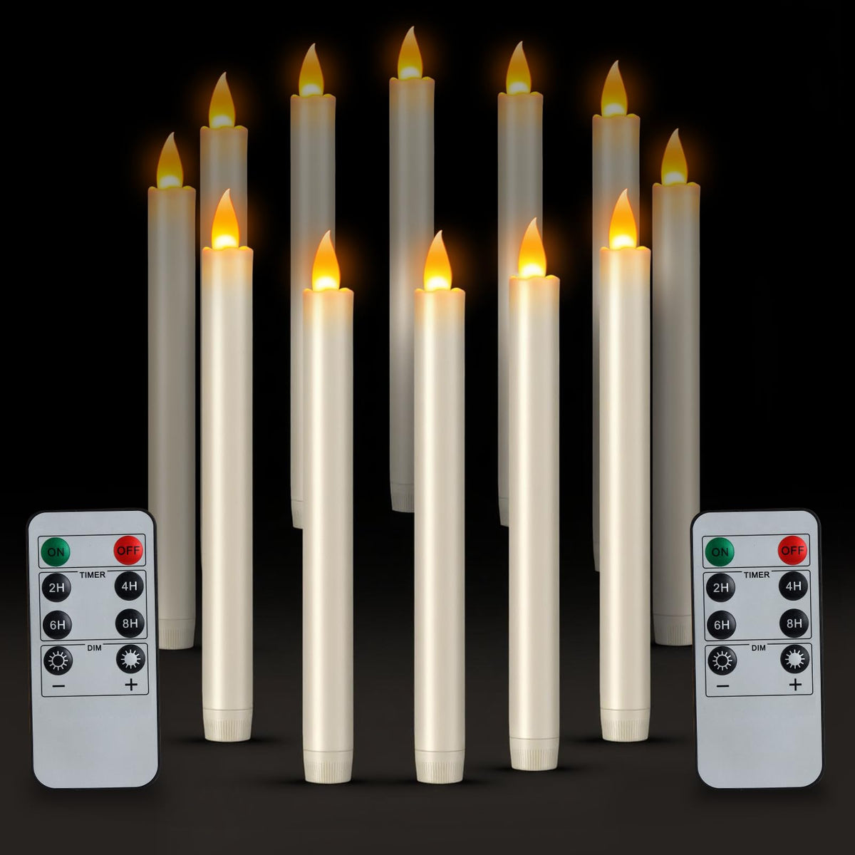 wemarry 10" Flameless Taper Candles with Remote, Electric Led Candlesticks, Plastic Tall Taper Candles Battery Operated with Flickering Flame for Halloween Christmas Wedding Home Décor(Ivory, 12 Pack)