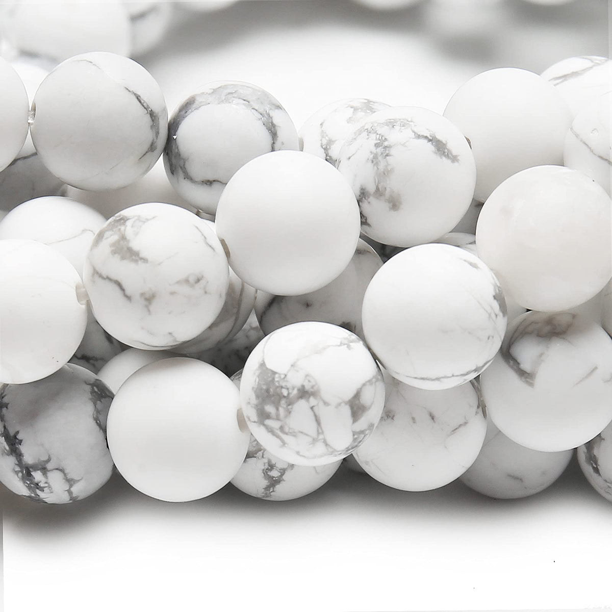 Natural Matte White Turquoise Beads, 6MM Round Frosted Unpolished Loose Gemstone Beads for Bracelet Necklace Jewelry Making, Energy Stone Healing Power with Stretch Beading Cord