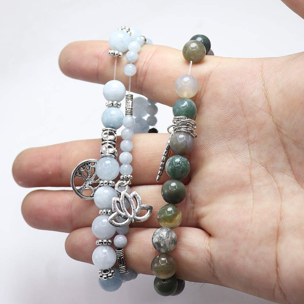 UEUC Tree of Life Yoga Healing Stone Bracelets,Multilayer Lotus Chakra Stone Reiki Bracelet Sets,Anxiety Crystal Natural Stone,for Women Stress Relief