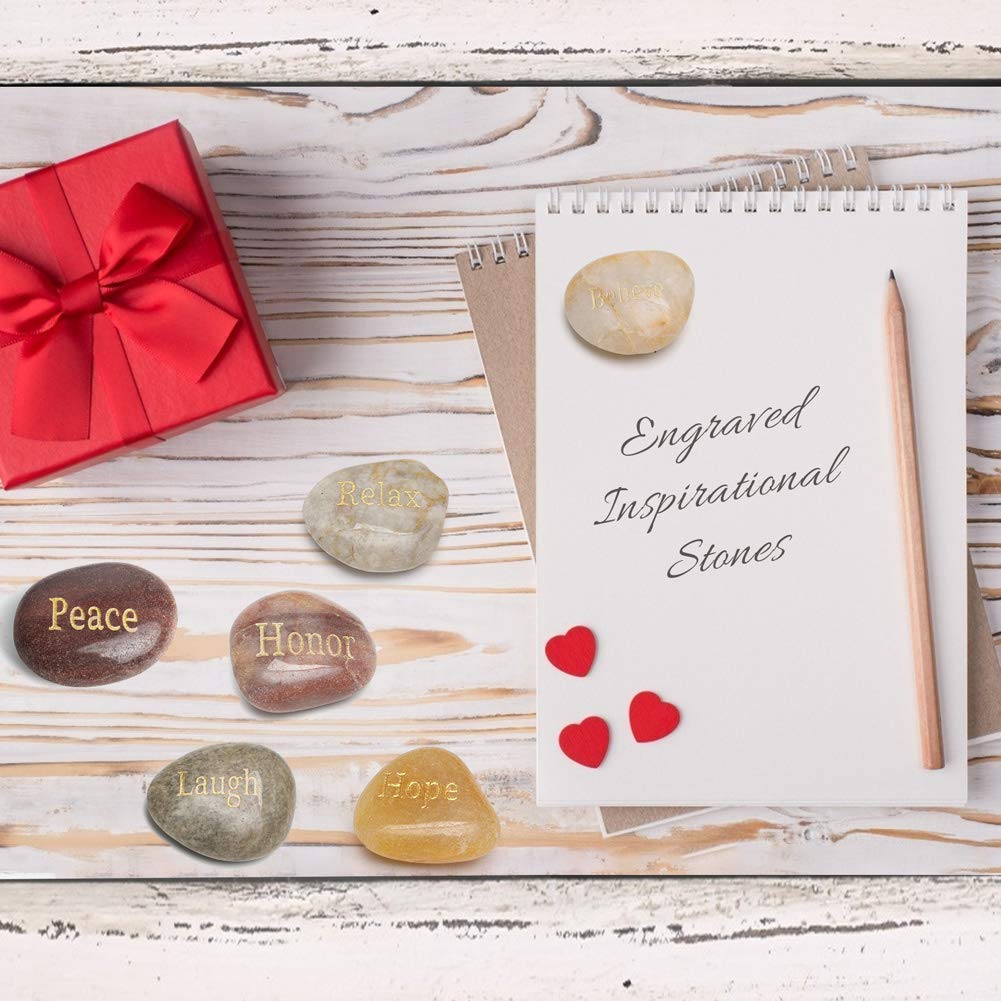 BigOtters 25PCS Inspirational Rocks - Encouragement Stones with Engraved Words for Meditation, Home Office Decor & Birthday, Gratitude Women Gifts