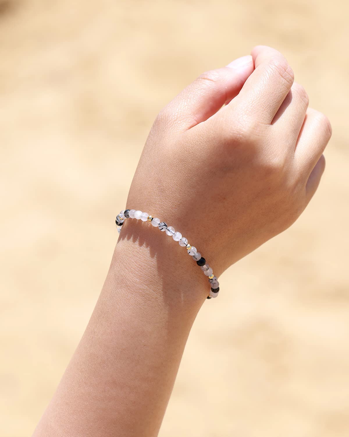 Jewever Gemstone Bracelet for Women Crystals and Healing Stones Beaded Stone Chakra Bracelets Healing Energy Crystal Jewelry Gifts Adjustable 4mm (Rutilated Quartz)