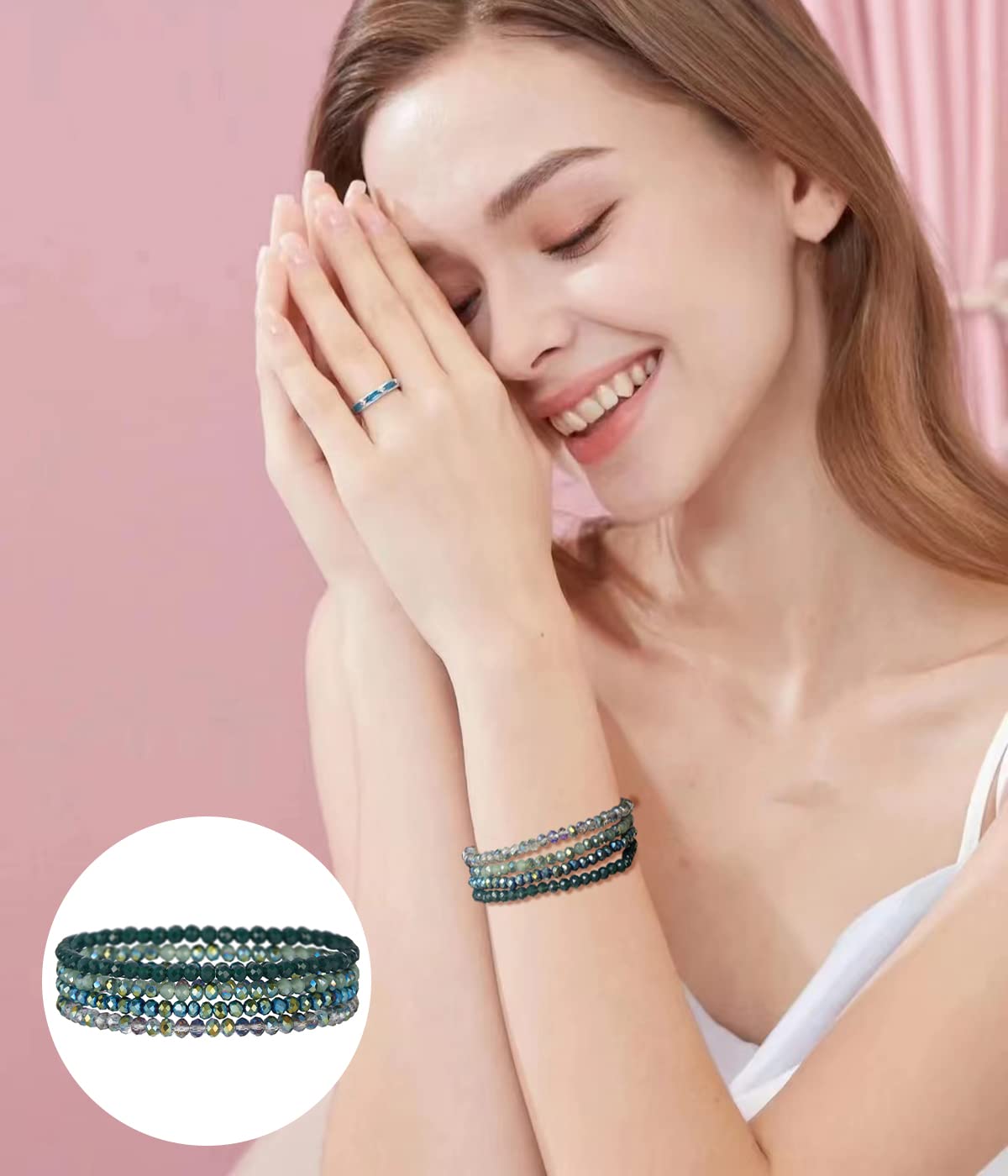 Noessla Beaded Boho Stretch Bracelet Colorful Stackable Crystal Beads Bracelets Trendy Costume Jewelry Mothers Day Gifts for Women(Green)