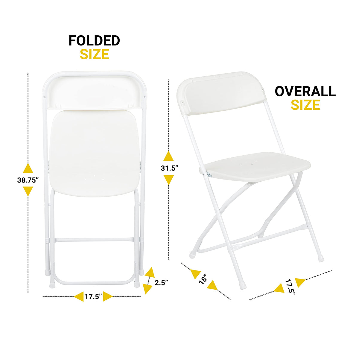 UPGORILO Set of 10 Folding Plastic Chairs in White - 650 lbs. Static Weight Capacity per Chair