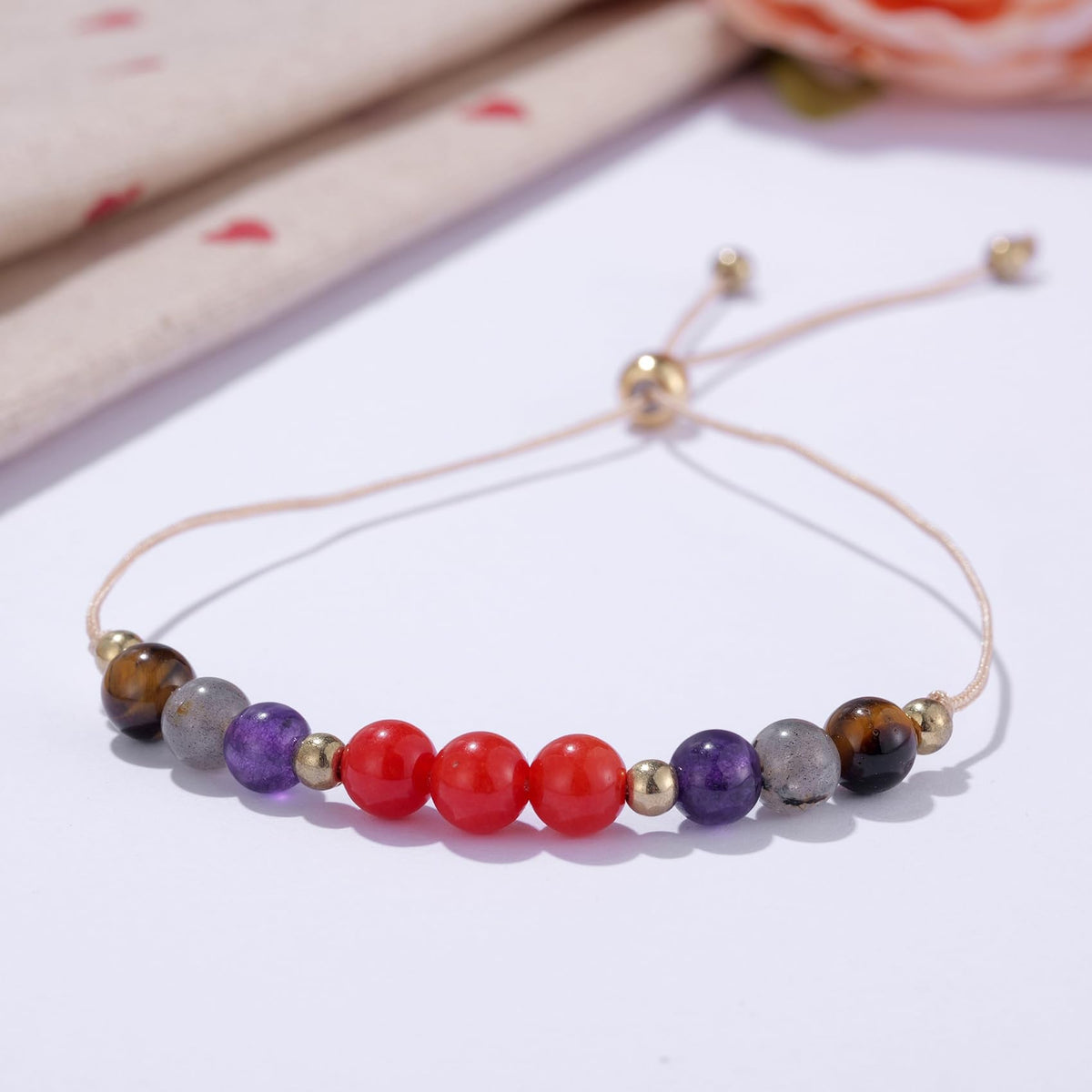 Kvekstio Inner Strength Crystal Bracelet, Natural Healing Stones Adjustable Braided Rope Gift for Confidence & Stress Relief, Spiritual Meditation Bracelet, Daily Reminder Anxiety Support Gift