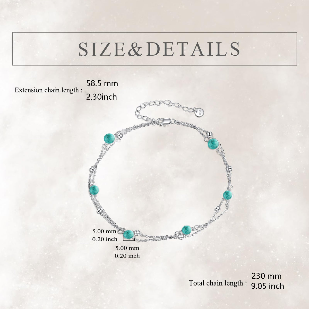 CRMAD Turquoise Bracelet for Women Sterling Silver Beach Jewelry Gift for Women (turquoise, bracelet 7+2'')