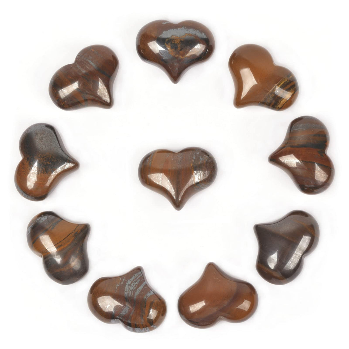 Natural Tiger Iron Gemstone Healing Crystal 1 inch Mini Puffy Heart Pocket Stone Iron Gift Box (Pack of 10)