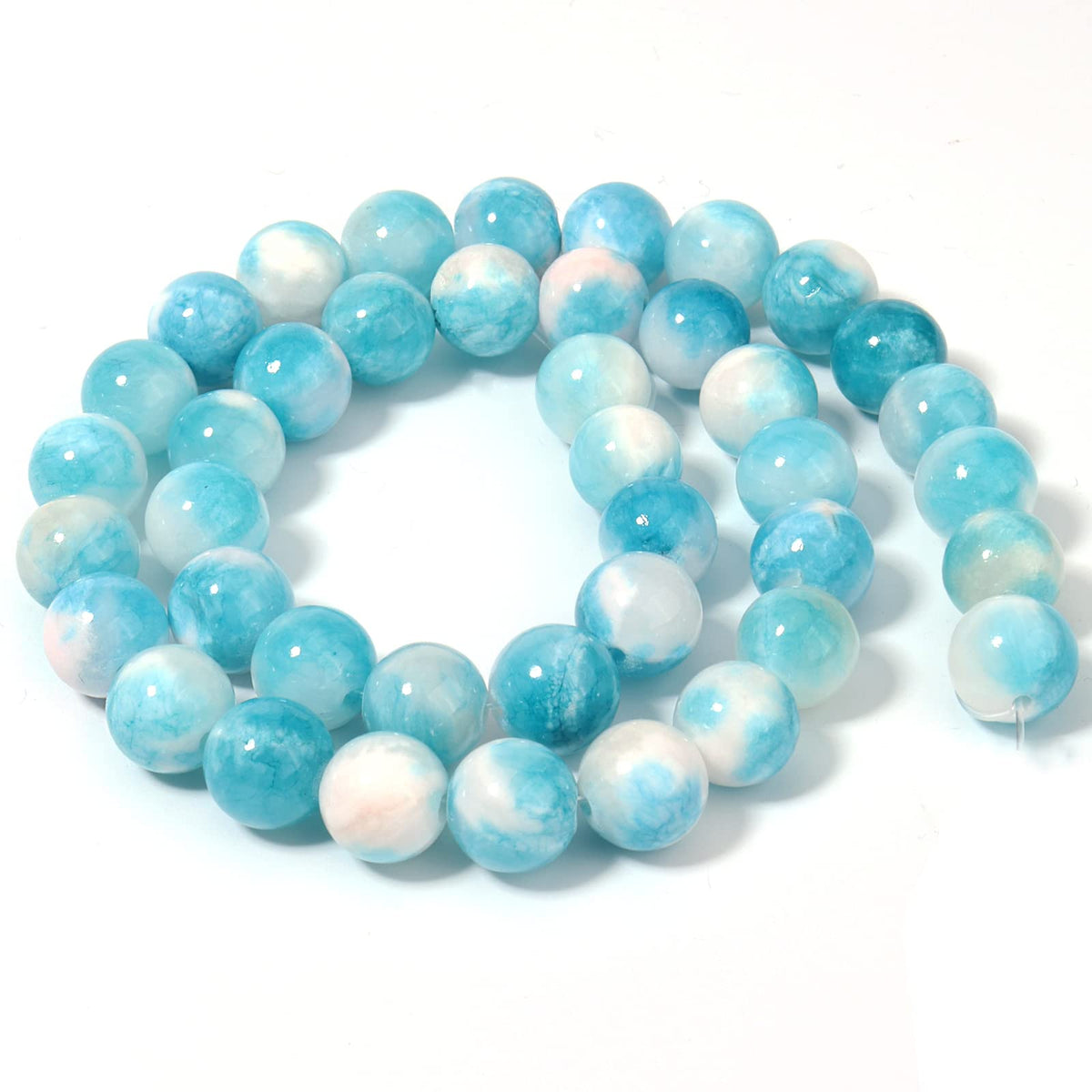 60pcs 6mm Natural Blue White Persian Jade Gemstone Beads Energy Healing Crystal Round Loose Stone Beads for Jewelry Making, DIY Bracelets Necklaces
