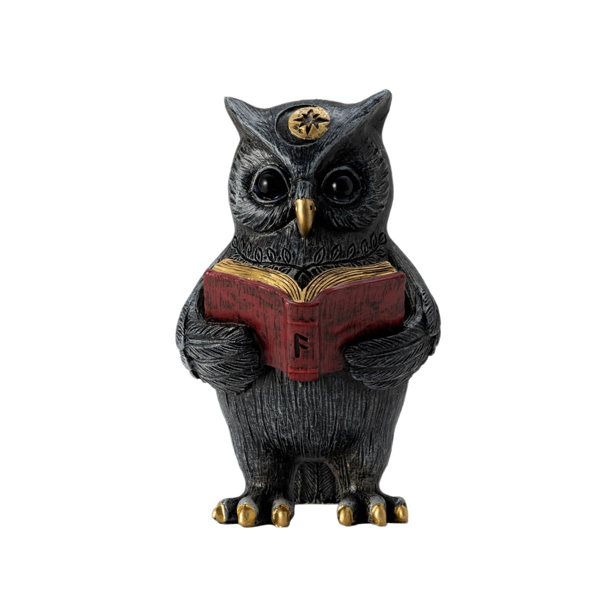 SOREFAFA Black Magic Cute Owl Reading Book Statue (3" L x 5.2" H) - Mystical Resin Figurine for Witchy Gothic Room & Dark Academia Bookshelf Decor - Gifts for Book Lovers, Wiccans, Halloween