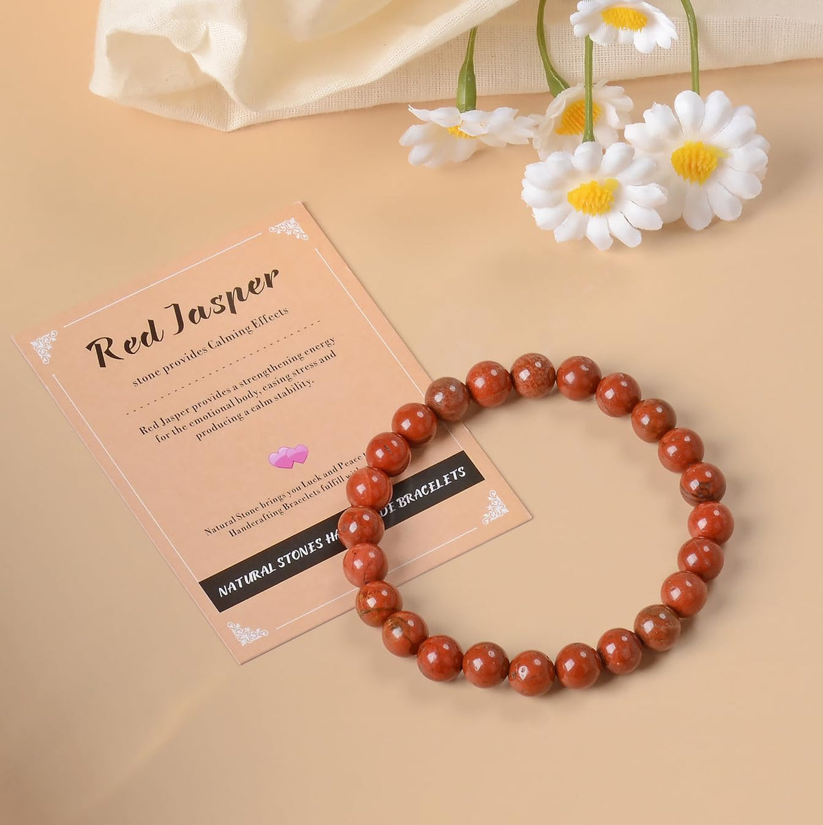 AD Beads Handmade Gemstone Stretch Elastic Bracelet Crystal Healing Reiki Nature's Beauty and Spiritual Essence Unisex (4mm, Red Jasper)