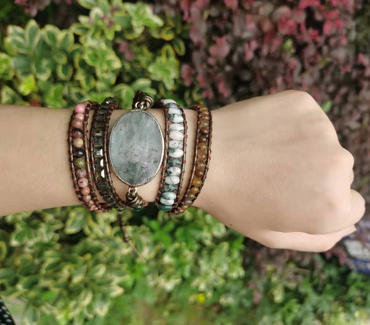 ZOSOJONA Women Wrap Bracelet Boho Natural Jasper Crystal Stone Beads Strand Bracelets (Labradorite)
