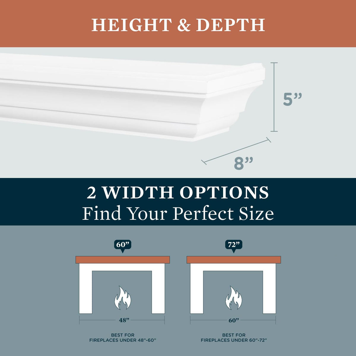 MANTELSDIRECT 60 Inch Floating Fireplace Mantel Wood Shelf in White - Colton from Mantels Direct | Wooden Rustic Wall Shelf Perfect for Décor and Electric Fireplaces