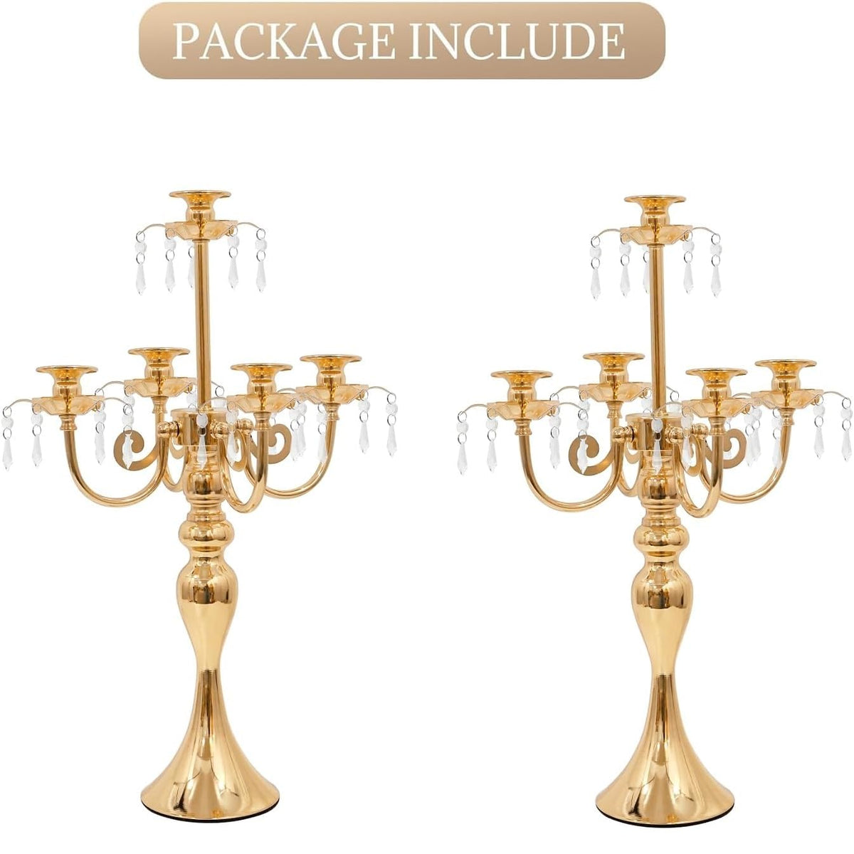 5 Arm Black Candelabra Centerpiece for Table, 20.3” Tall Metal Candlestick Candle Holder for Taper Candles, Gothic centerpieces for Tables, Wedding, Party, Reception (Gold, 2pcs)