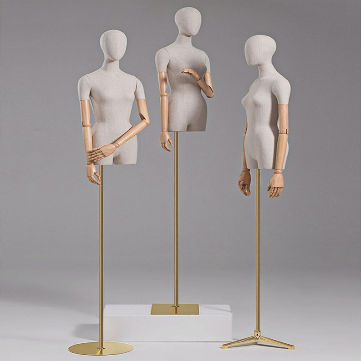 CZCZC Countertop Premium Mannequin with Metal Stand,Linen Female Mannequin,Adjustable Dress Mannequin,Flexible Form Mannequin Torso Wooden Arm Display