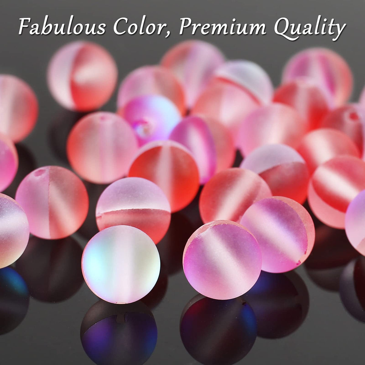 Matte Red Aurora Crystal Glass Beads, 8MM Frosted Glitter Shining Mermaid Round Loose Beads, Rainbow Holographic Synthetic Moonstone for Jewelry Making DIY Bracelet
