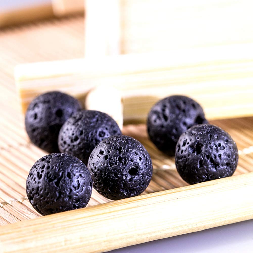 Natural Black Lava Round Genuine Stone Beads - 100pcs, 10mm, Hole 1mm, DIY for Essential Oil Yoga Bracelet Necklace Earrings Jewelry Making