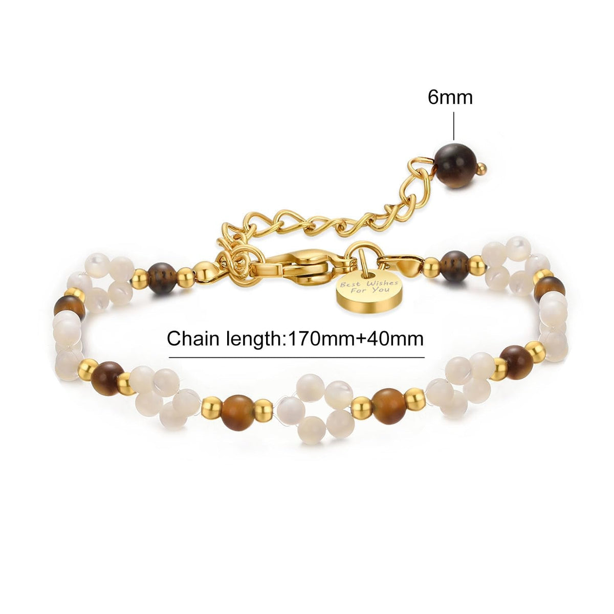 vissen White Pearl Flower Bracelet for Women Beaded Tiger Eye Stone 14K Gold Plated Adjustable Natural Stone Bracelets Dainty Jewelry