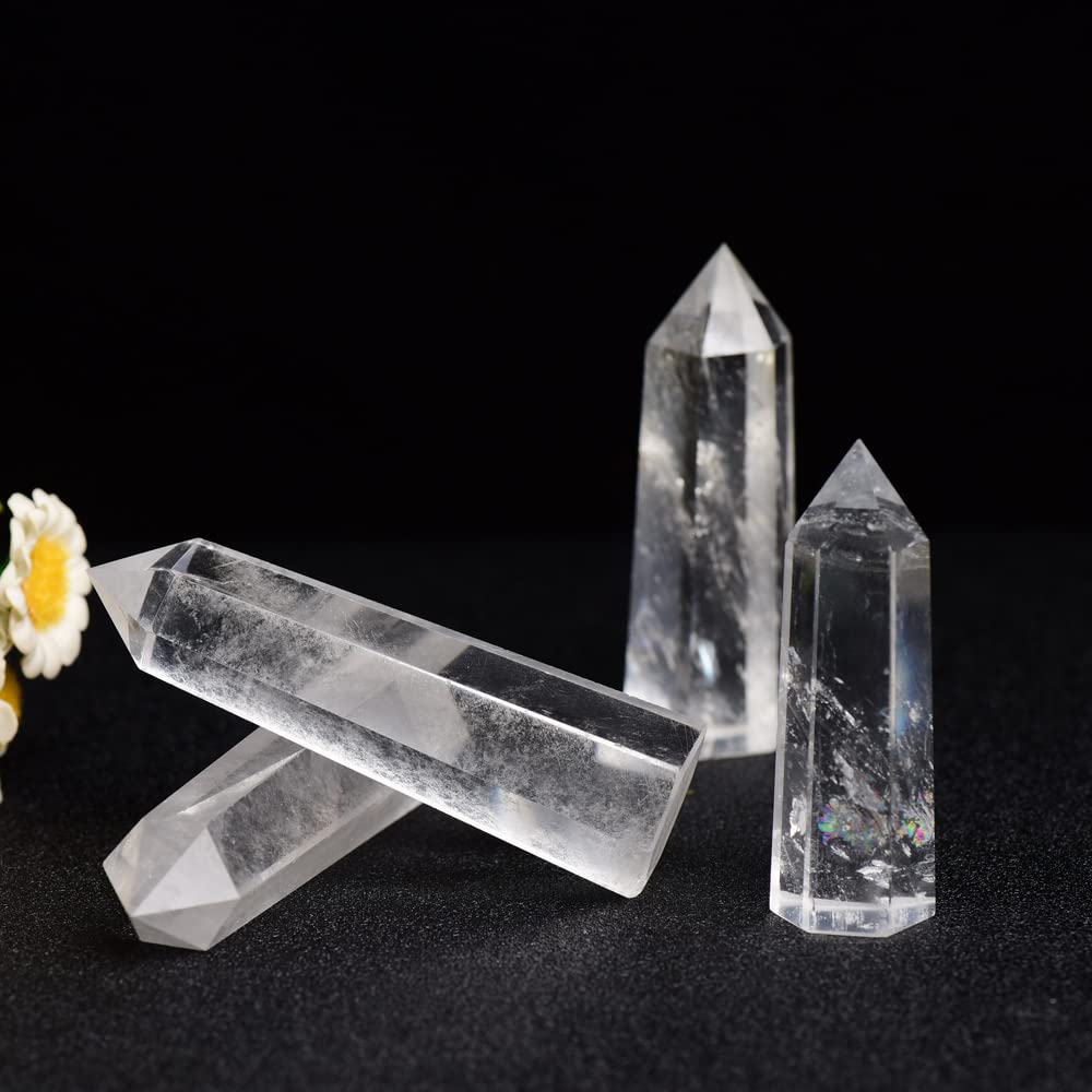 WUYOUSHI 1PCS Clear Quartz Natural Crystal Tower 2.75-3.54" Healing Crystal Wand 6 Faceted Chakra Reiki Meditation Therapy