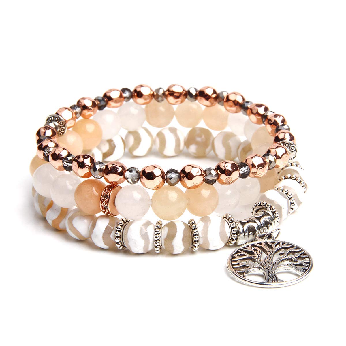Jardme Healing Crystal Bracelets for Women, 8mm Beaded Natural Stone Stretch Chakra Bracelets Tree of Life Bracelet Jewelry Gifts for Women