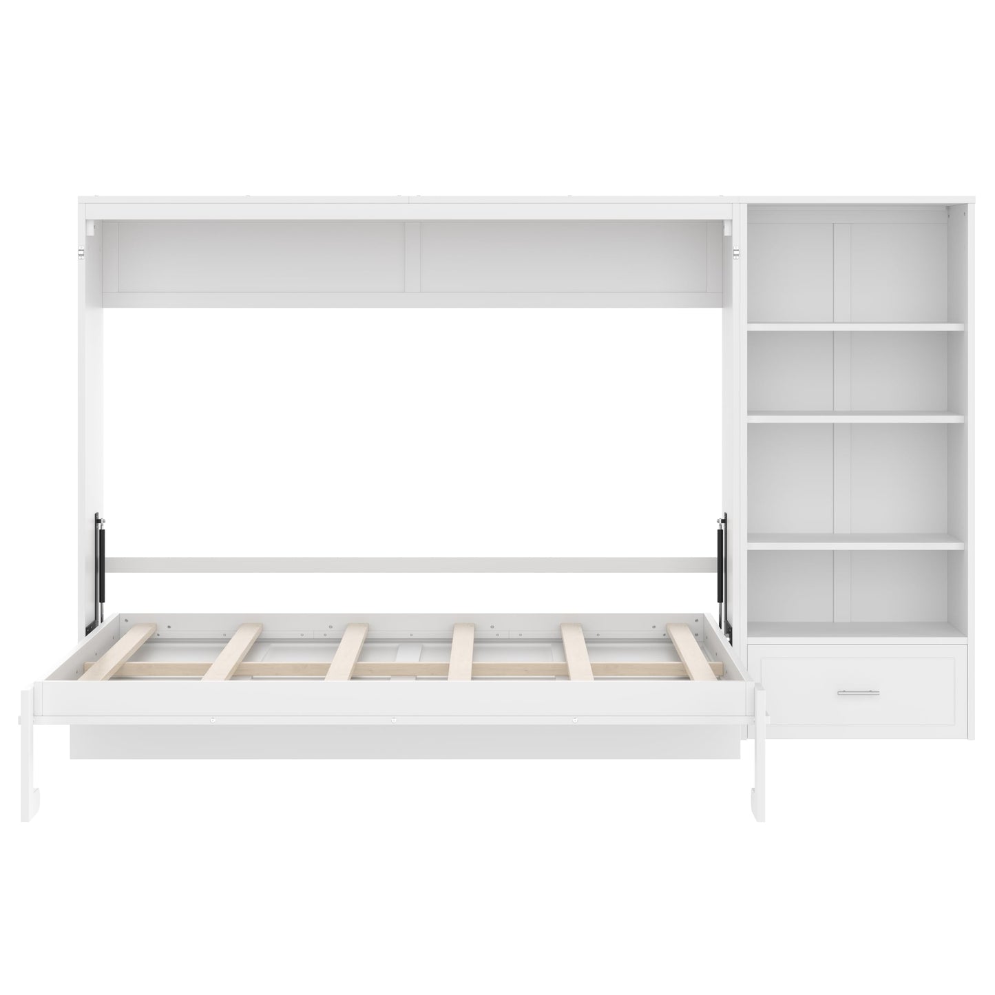 Bellemave Queen Murphy Bed with Height Adjustable Storage Compartments and Shelf, Wall Bed Frame, Murphy Cabinet with Foldable Panel, Noisy Free, for Guest Bedroom, Living Room, White