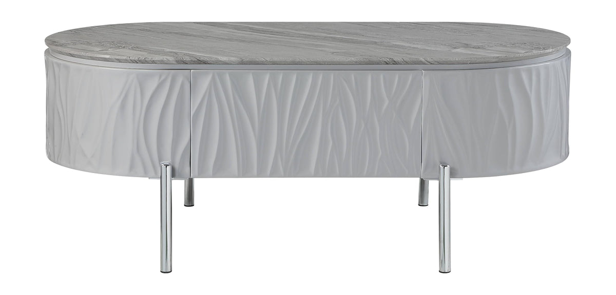 Acme Yukino Contemporary Wood/Metal Coffee Table in Gray High Gloss and Chrome