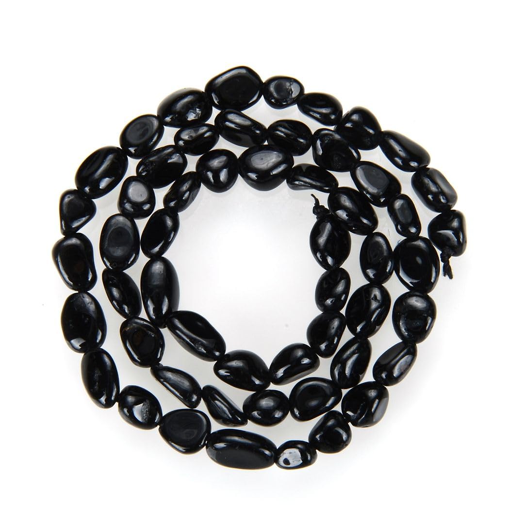 Adabele 15 Inch Natural Black Tourmaline Gemstone Loose Beads 6mm to 8mm Free Form Oval Tumbled Pebble Gem Stone Spacer for Jewelry Making GZ11-46