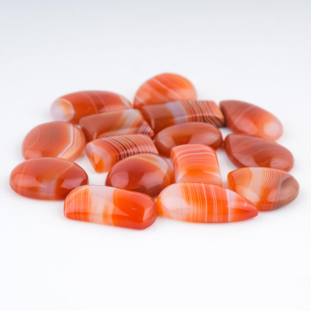 GemSymphony 100 Carat Natural Orange Banded Onyx Gemstone Cabochon Lot Mixed Shapes – 5 pcs Hand Polished Crystal Stones for Jewelry Making Supply, Healing, Reiki, Craft Supplies, Unique Cab Set for Wire Wrapping & Collectors (10-20 mm)