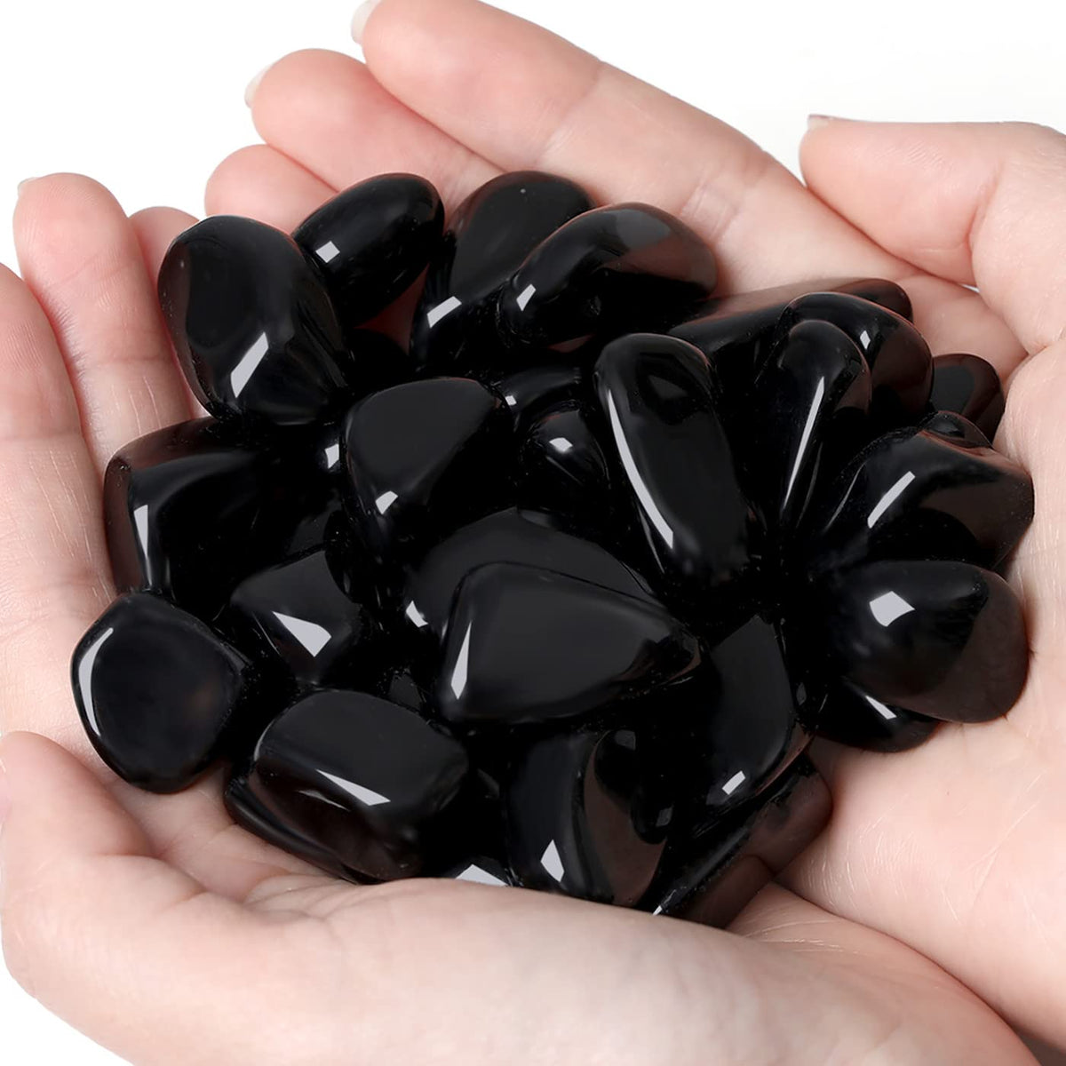 QINJIEJIE Black Obsidian Crystals Polished Stones Bulk 0.6-1" Natural Stone Tumbled Reiki Healing Crystal for Succulents Plants Vase Filler Decoration Bulk 0.45 LBS