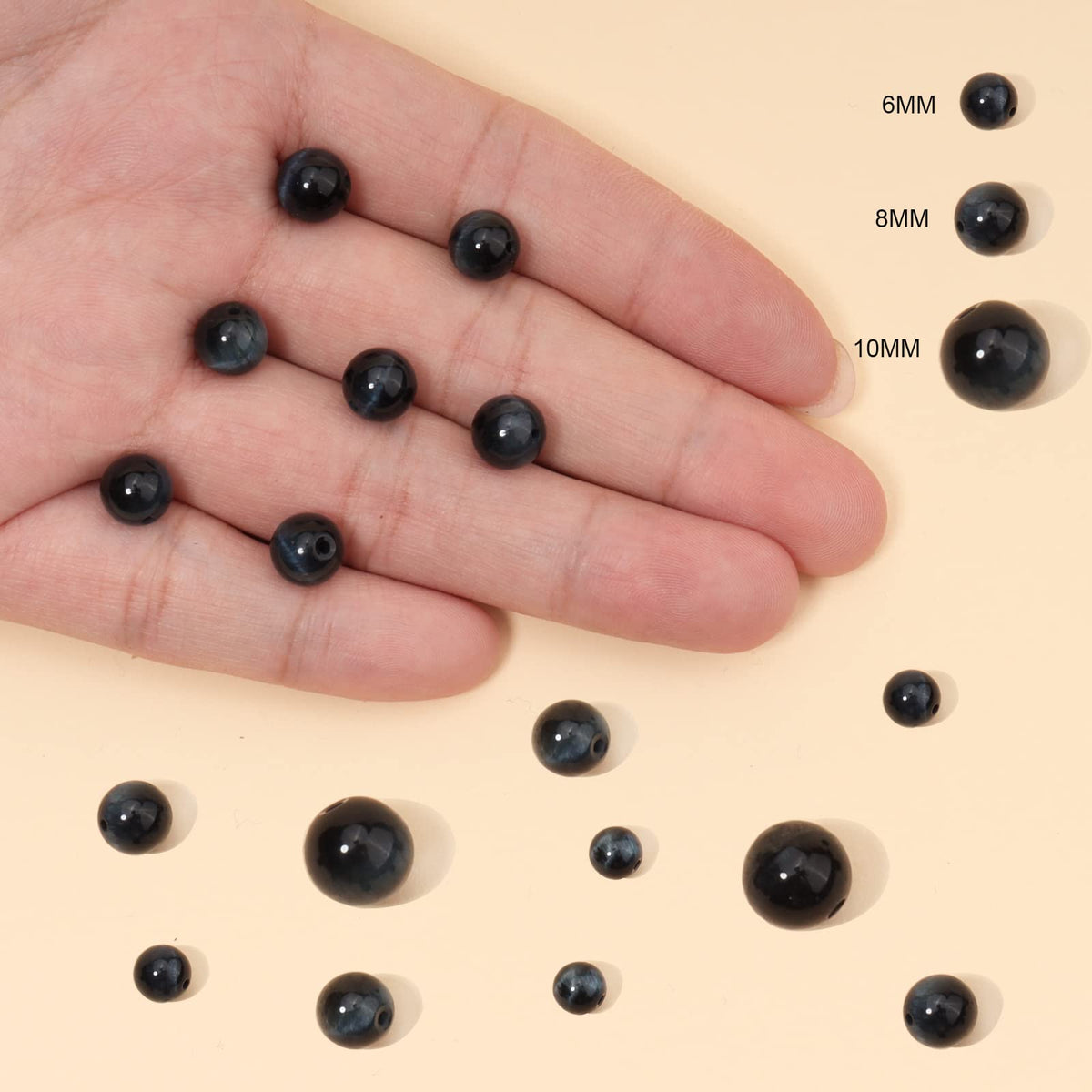 35pcs 10mm Natural Blue Black Tiger Eye Gemstone Beads Energy Healing Crystal Round Loose Stone Beads for Jewelry Making, DIY Bracelets Necklaces