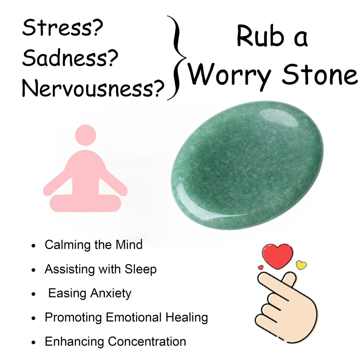 NUKAYAI Thumb Worry Stone Green Aventurine Crystal Trinkets Crystals and Healing Stones Oval Natural Fidget Meditation Accessories Gemstones Reiki Pocket Palm Tiny Anxiety Relief Items for Women Men