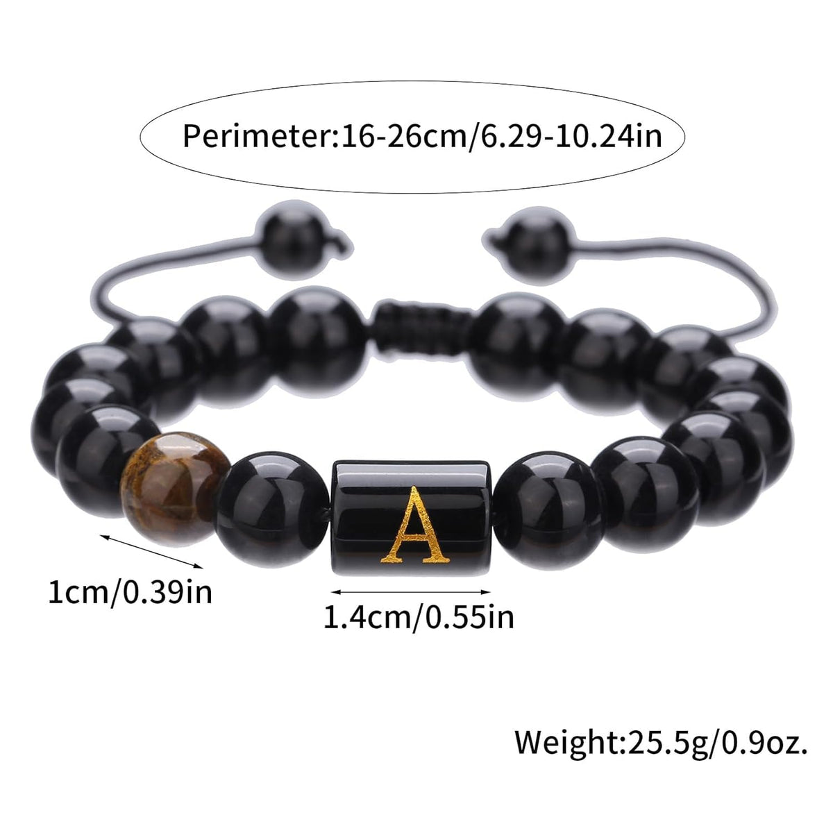 Handmade Initials Bracelets for Men Letter Link Natural Tiger Eye Black Onyx Beads Father's Day Birthday Gifts for Men Braided Rope, Meaningful Bracelet Custom Gifts for Him, Husband, Father, Boyfriend, Son( Letter Q, 26 Letters)