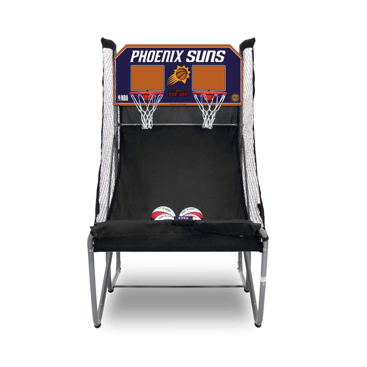 Pop-A-Shot - Home Dual Shot with Phoenix Suns NBA Graphics l Sensor Scoring l 16 Game Modes l 7 Balls l Foldable Storage l for All NBA Fans