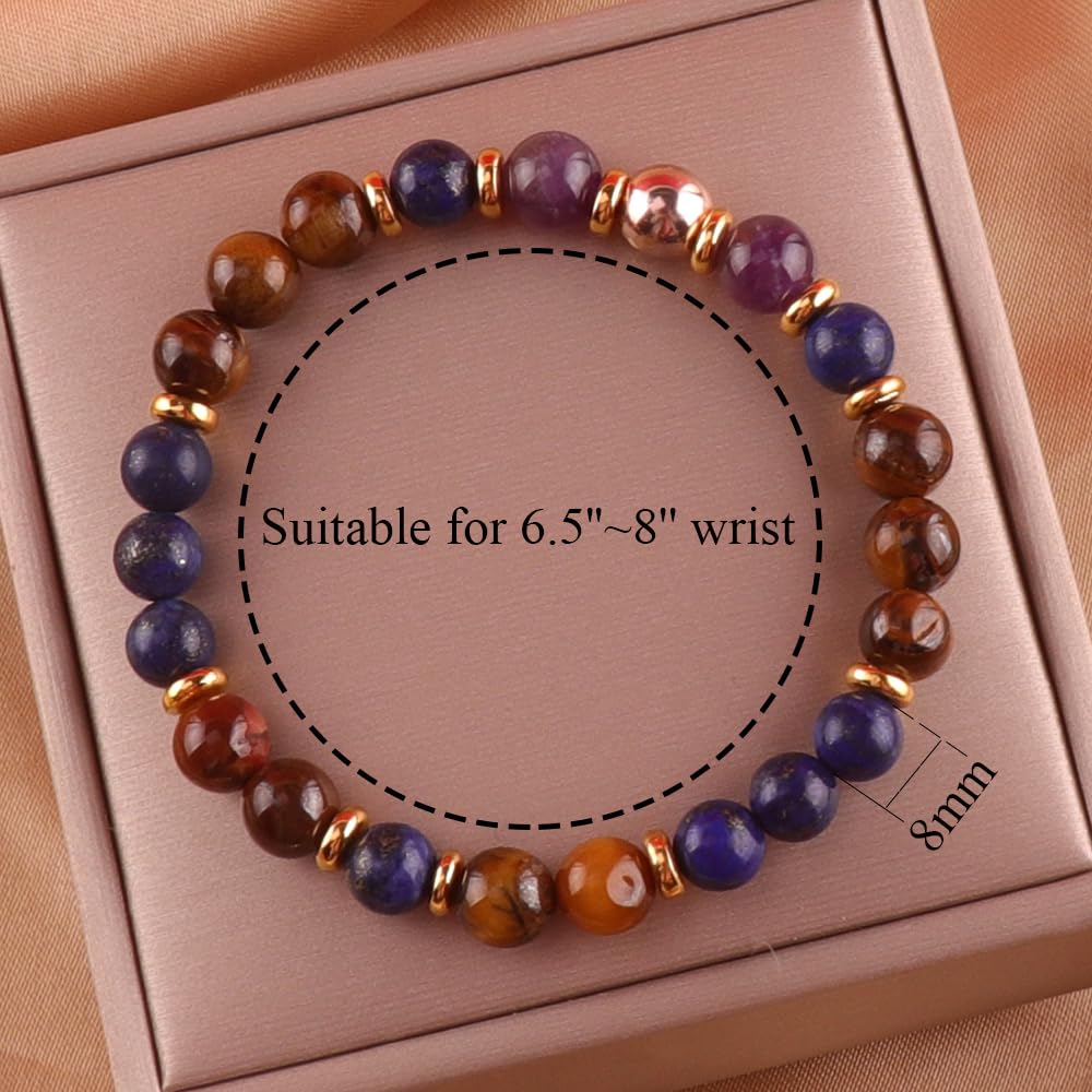 KSQS Healing Stone Bead Bracelet for Women, Natural Gemstones Balance Protection Bracelet, Spiritual Crystal Beads Bracelet Anxiety Relief with Meaning Card(#6)