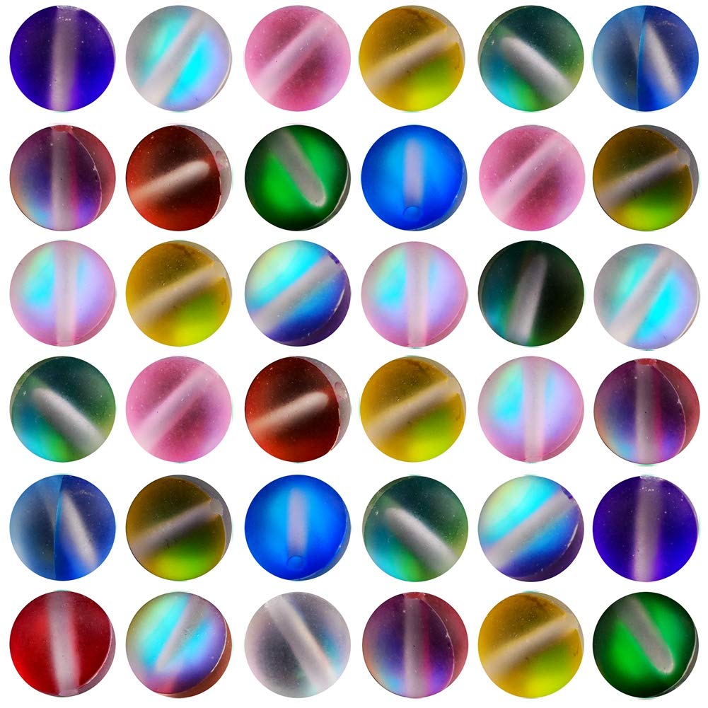 Matte Aurora Crystal Glass Beads 100pcs 10mm Flash Glitter Shining Mermaid Round Loose Aura Bead Frosted Moonstone for Jewelry Making