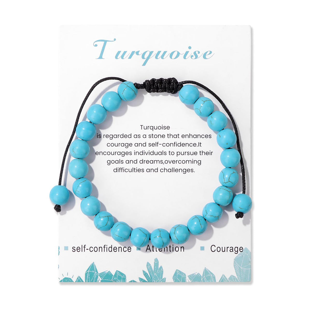 Turquoise Bracelet for Women 8mm Handmade Adjustable Turquoise Bead Bracelet Crystal Beaded Bracelet Turquoise Jewelry for Women Girls