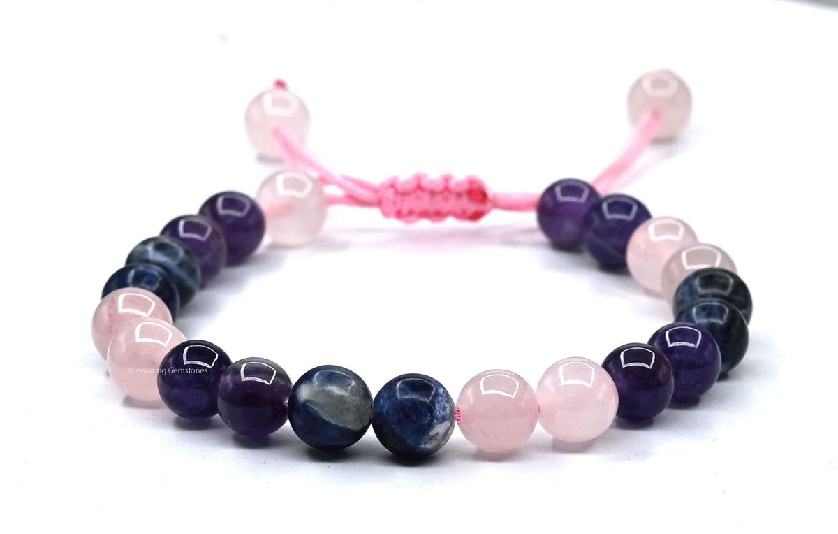 Amazing Gemstone Bracelet for Anxiety and Stress Manifestation - Rose Quartz Sodalite Amethyst Bracelet Set for Men Women Healing Calming Anxiety Stress Relief Gifts Pulseras Para Hombres Mujer