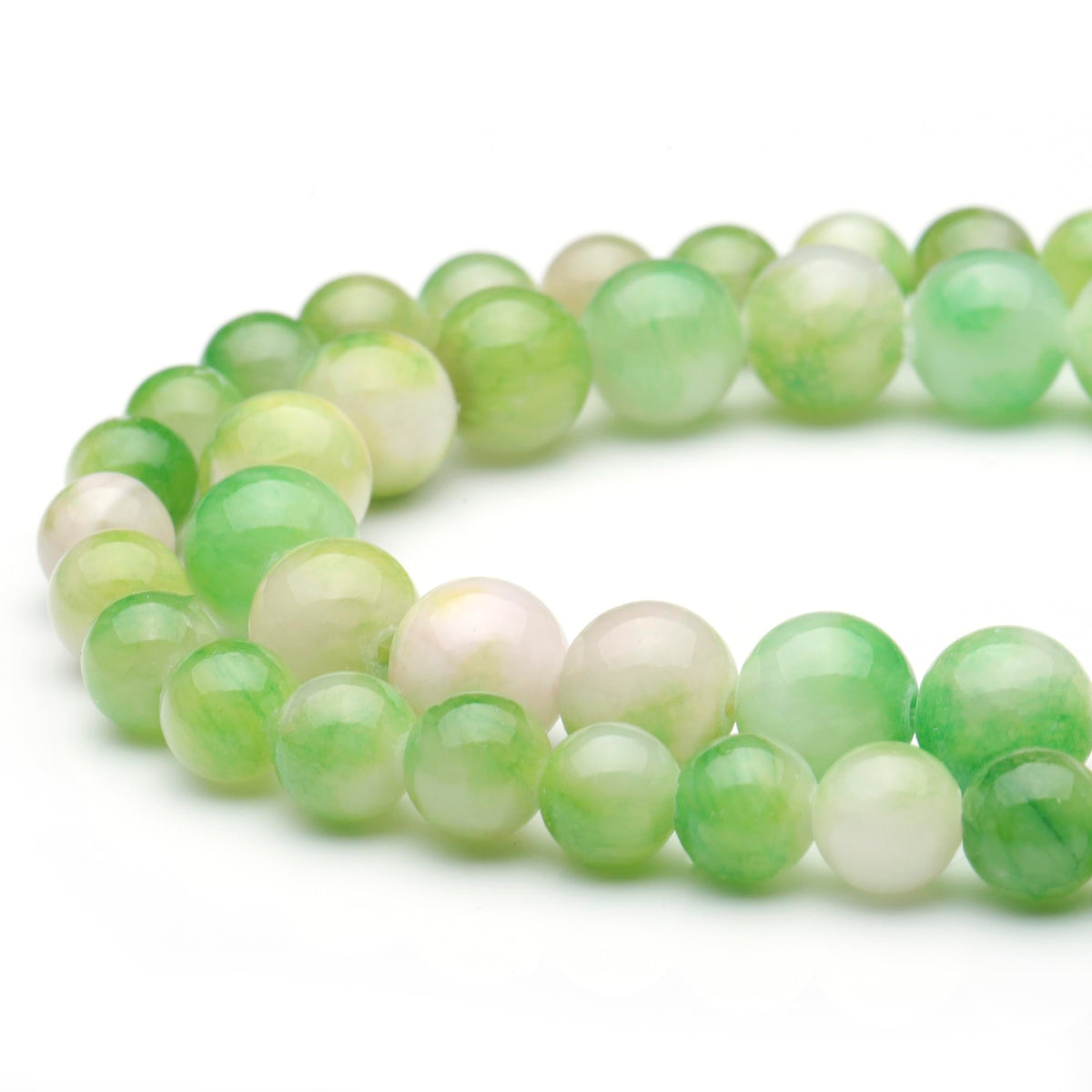 Youngbling Natural Gemstone Beads for Jewelry Making,8mm Green White Jade Polished Round Smooth Stone Beads for Bracelet Necklace 15 Inch