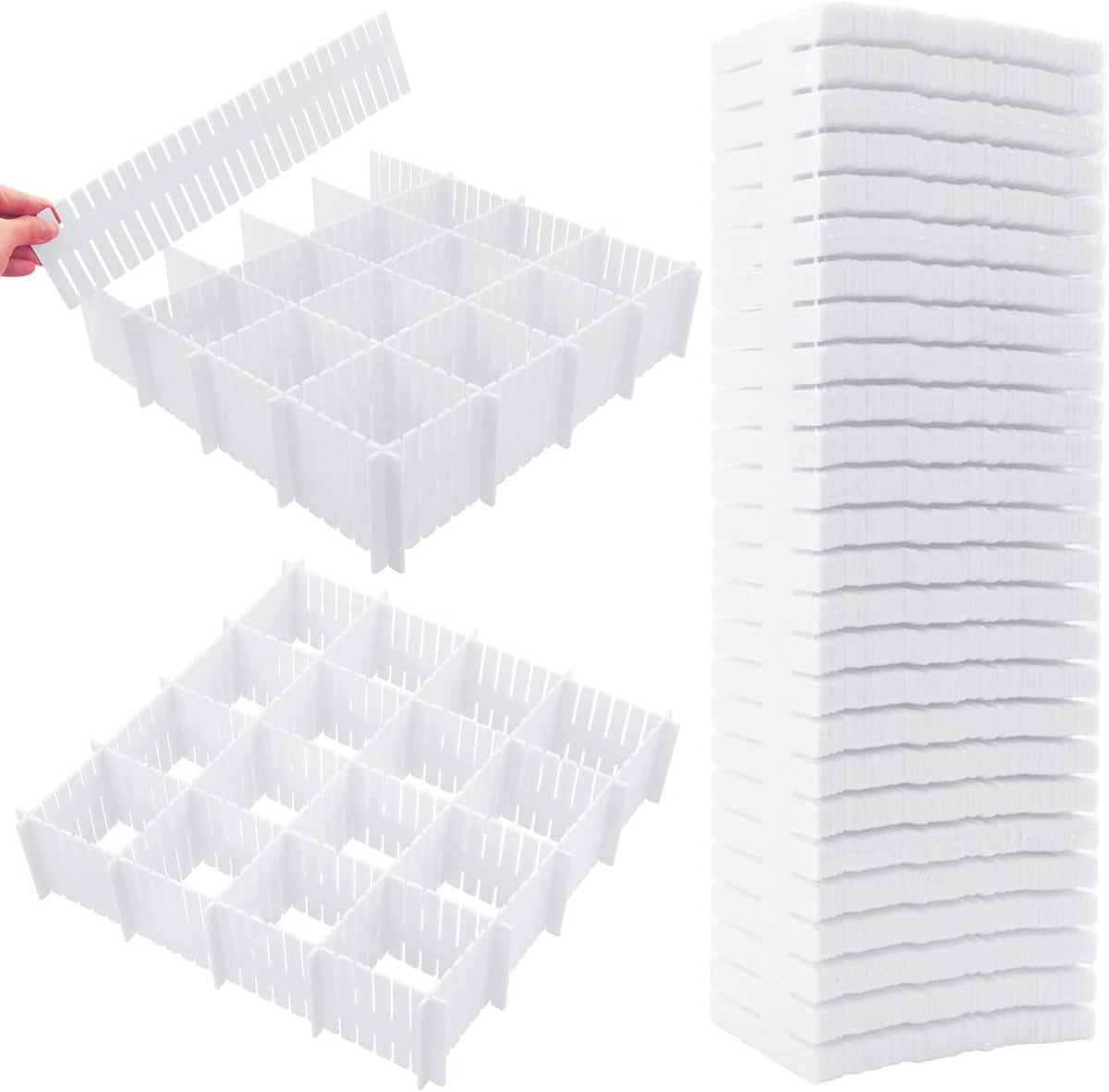 DVHOK 85Pcs Drawer Dividers, Adjustable Drawer Organiser, Cut at Will for Tidying Clutter Clothes, Socks, Makeup, Dresser, Kitchen White